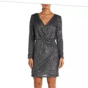 Sparkle Wrap Mini Dress in Charcoal